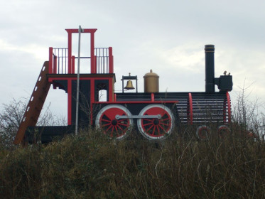 Right Side View Pacific Locomotive Childrens Play Train With Climb Wall Slide Pole And Ladder