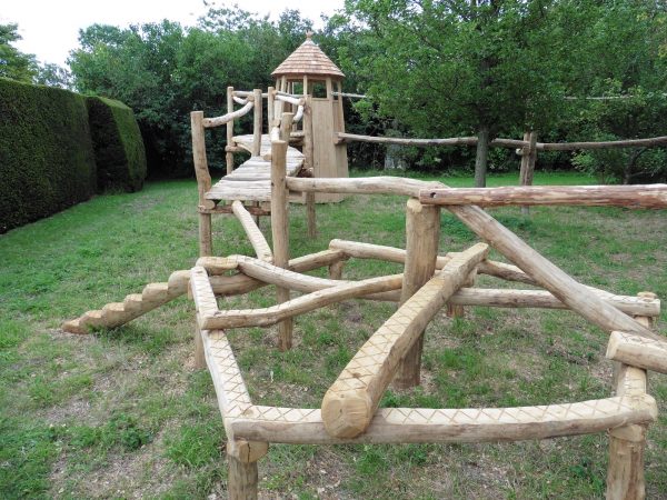 balance games in rustic garden adventure trail