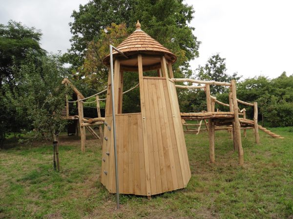 play tower in rustic garden adventure trail